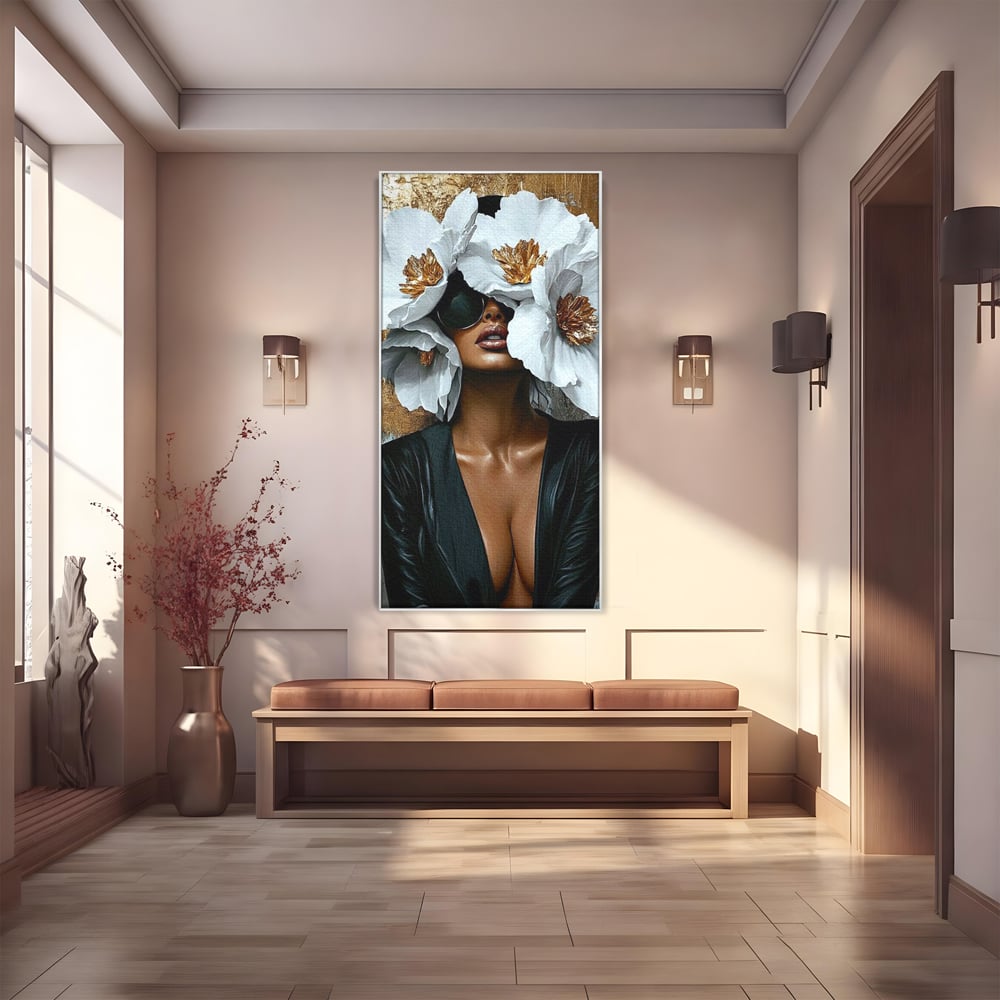 Tablou canvas cu tablou canvas cu silueta feminina, in rama de aluminiu argintiu